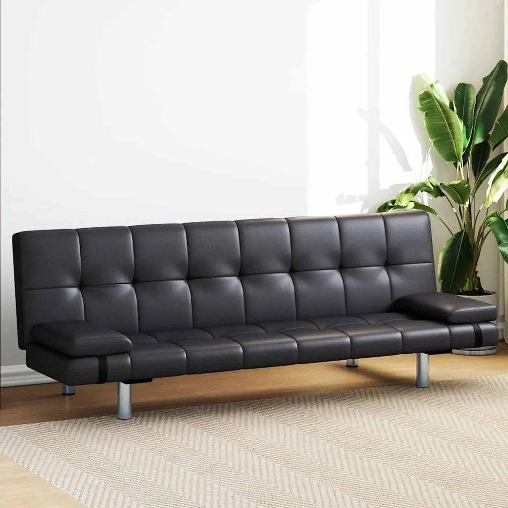 241722 vidaXL Sofa-cama ajustável com 2 almofadas couro artificial preto