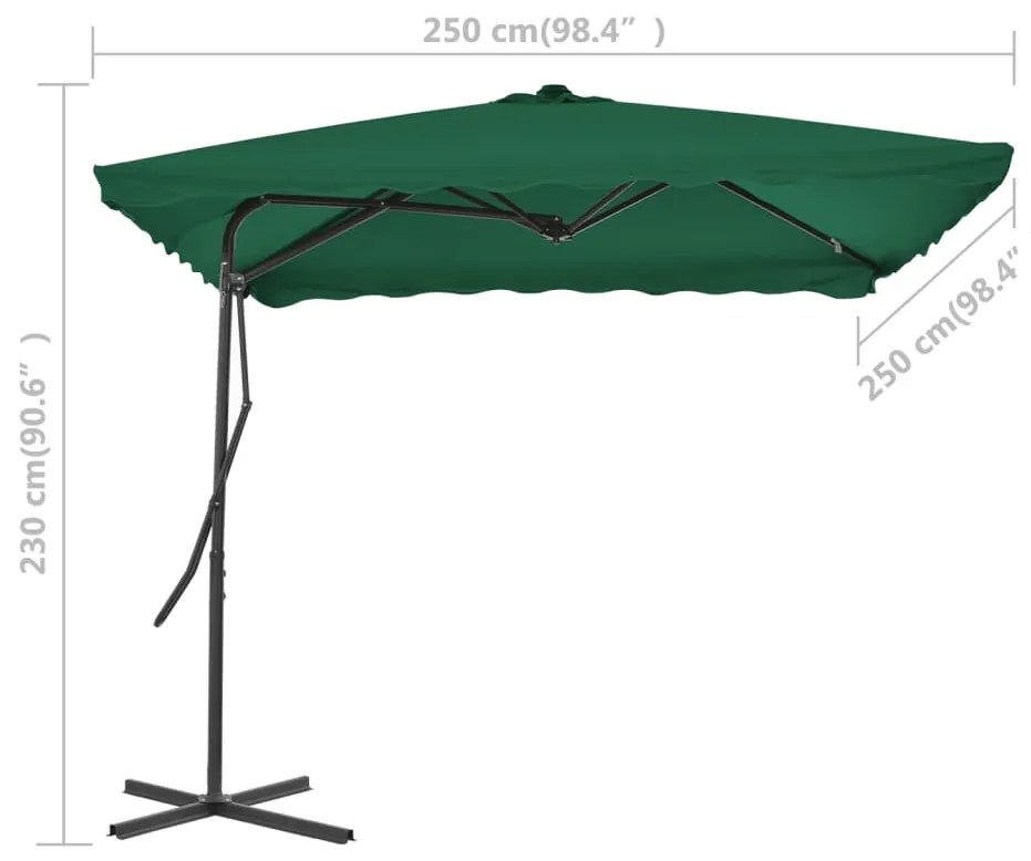 Guarda-sol de exterior com poste em aço 250x250 cm verde