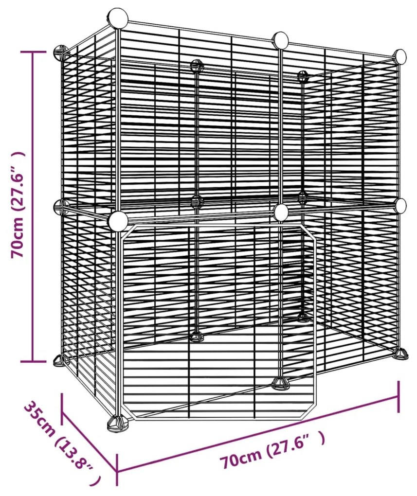 Gaiola p/ animais de 12 painéis c/porta 35x35 cm aço preto