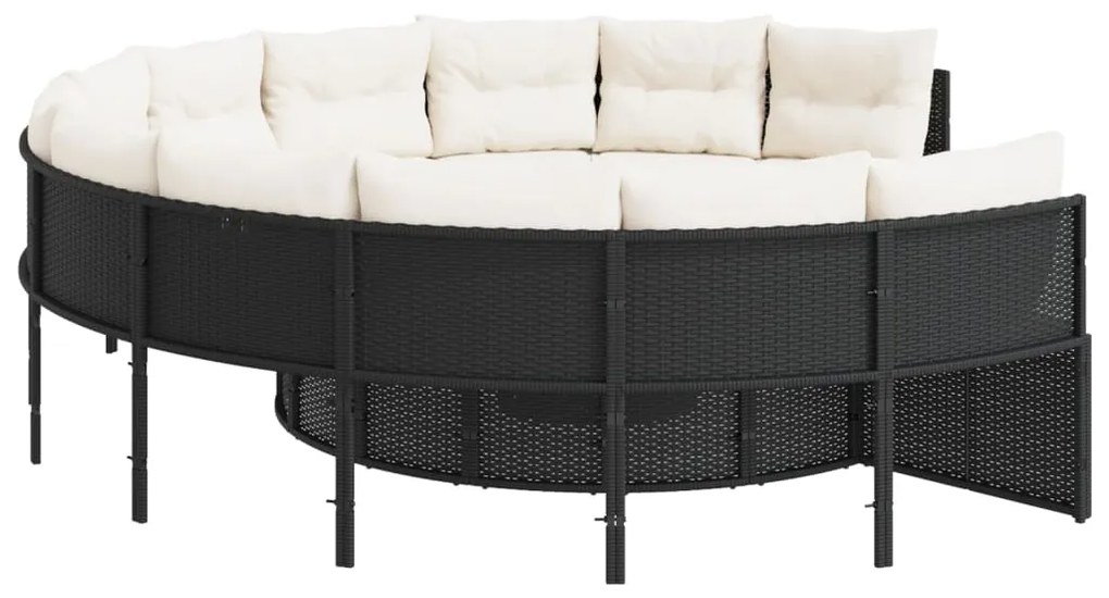 Sofá de jardim com almofadões redondo vime PE preto