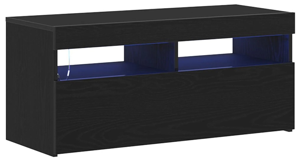 Cabide de televisão vidaXL com Luzes LED em Madeira de Carvalho Preto