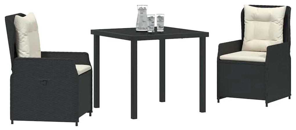 Conjunto de Jantar de Jardim em 3 Peças Preto em Rattan Sintético