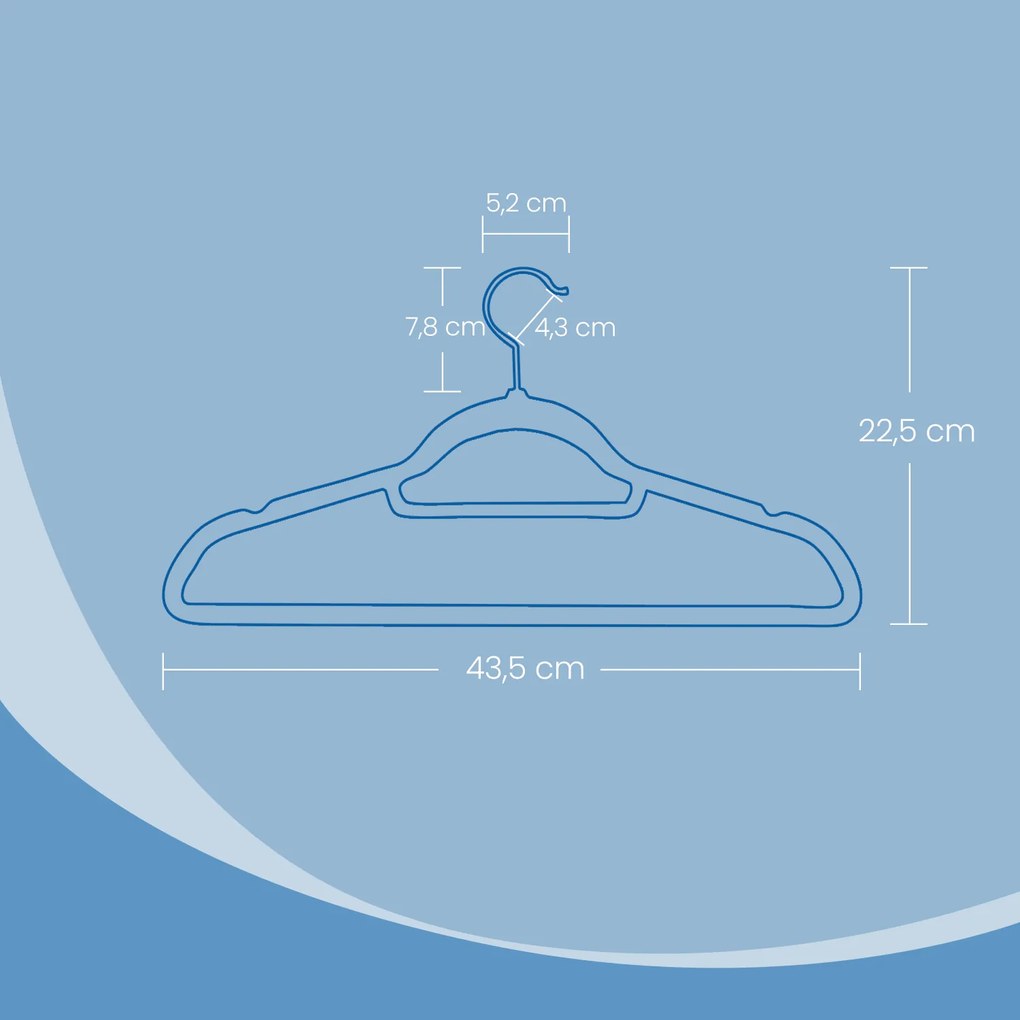 Conjunto de 50 cabides de veludo 41,5 x 21,5 cm pretos