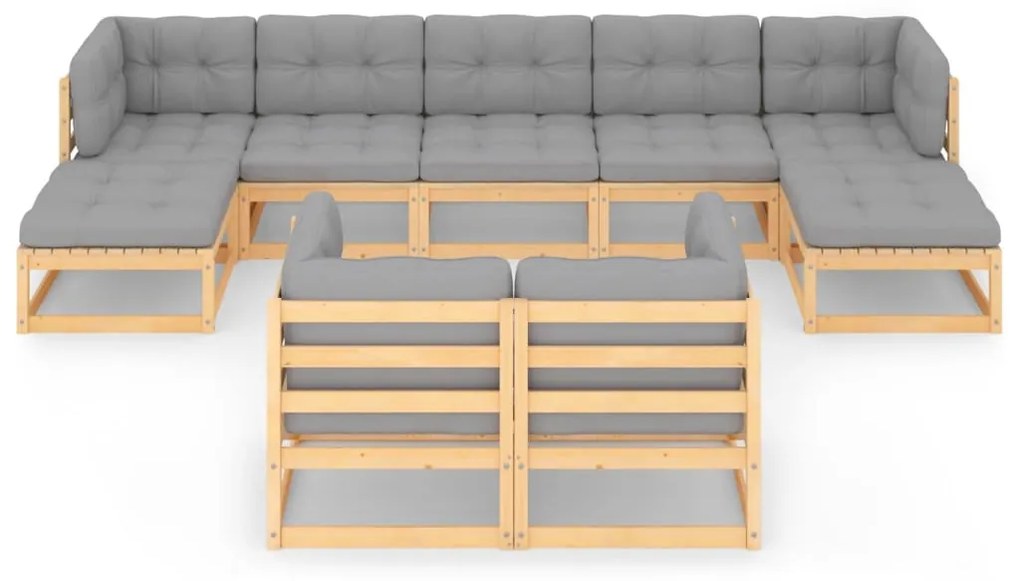 9 pcs conjunto lounge de jardim c/ almofadões pinho maciço