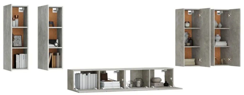 Conjunto móveis de TV 6 pcs madeira processada cinzento cimento