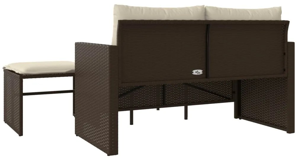 3 pcs conjunto sofás de jardim com almofadões vime PE castanho