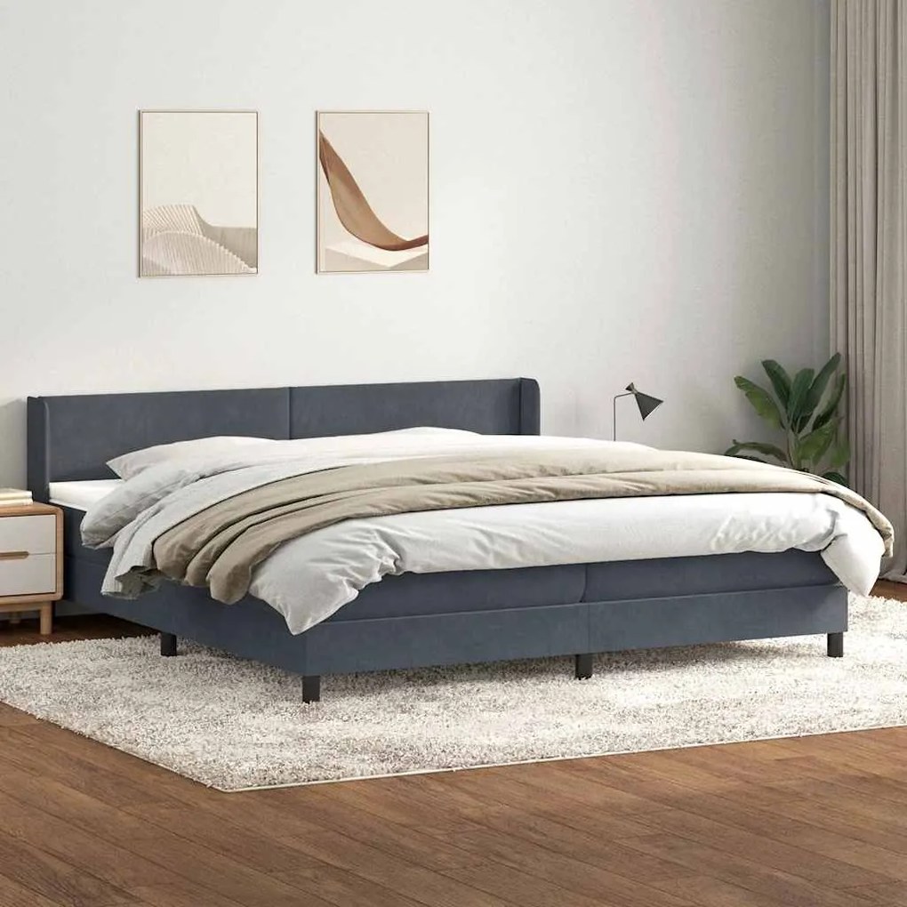 vidaXL Cama com molas colchão 200x210 cm veludo cinzento-escuro