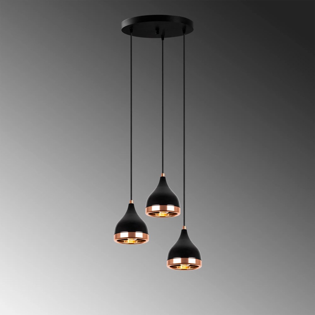 Candeeiro Yildo – Preto e Cobre – 38 cm Diâmetro, Altura Ajustável 31-