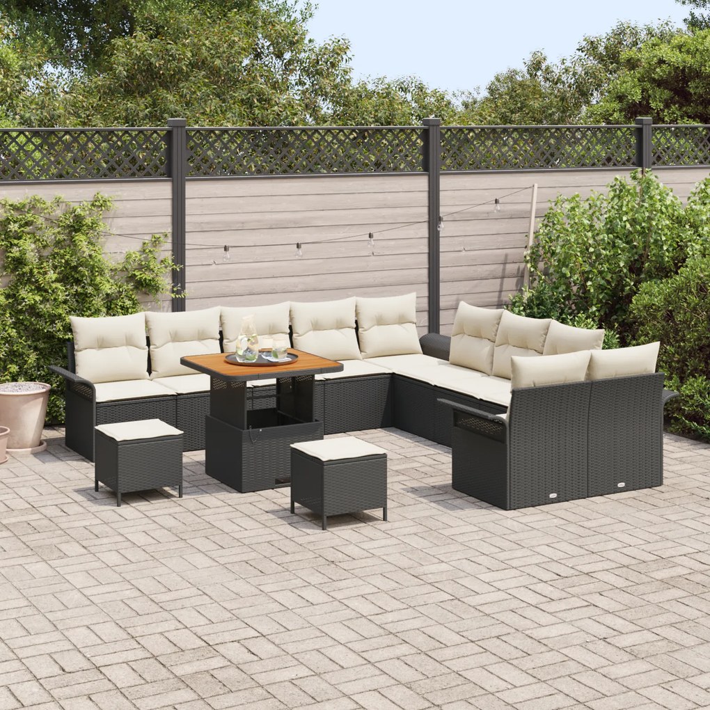 Conjunto de Sofá de Jardim com 13 Peças e Almofadas Preto Rattan Sinté