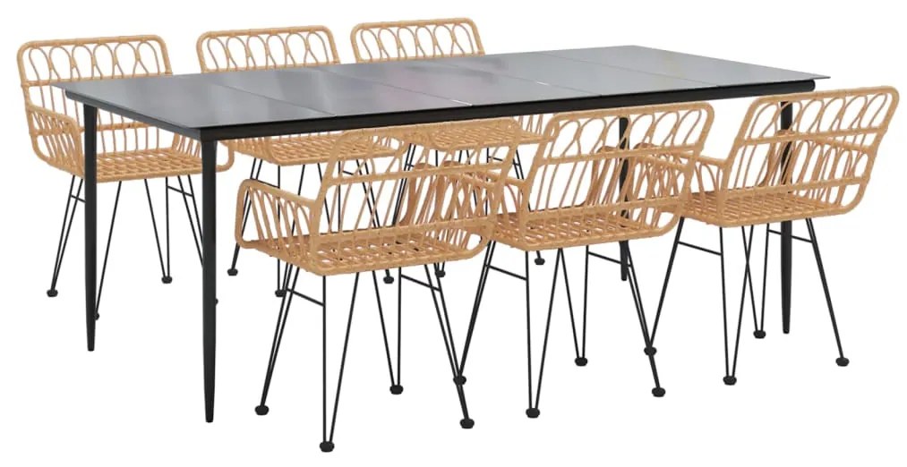7 pcs conjunto de jantar para jardim vime PE
