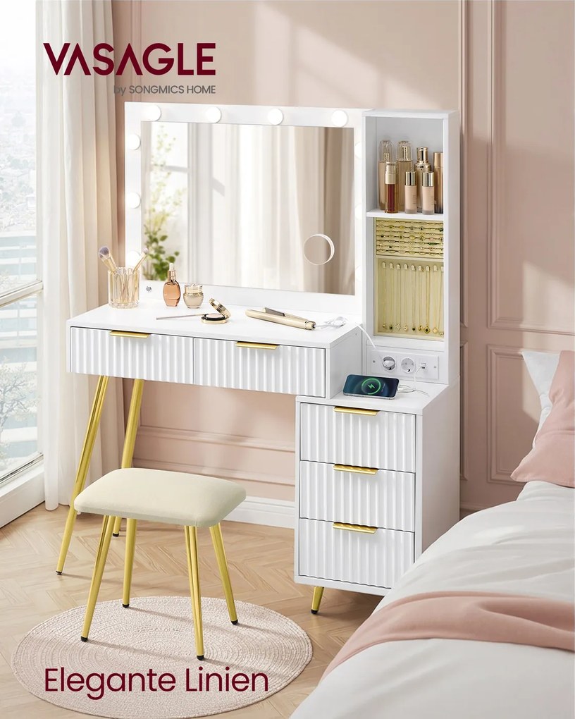 Toucador com banco e espelho com iluminação LED 40 x 110 x 135 cm branco