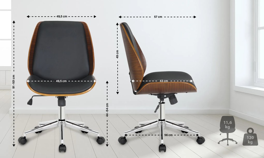 Cadeira de Escritório Mitch Chrome Preto e nogueira