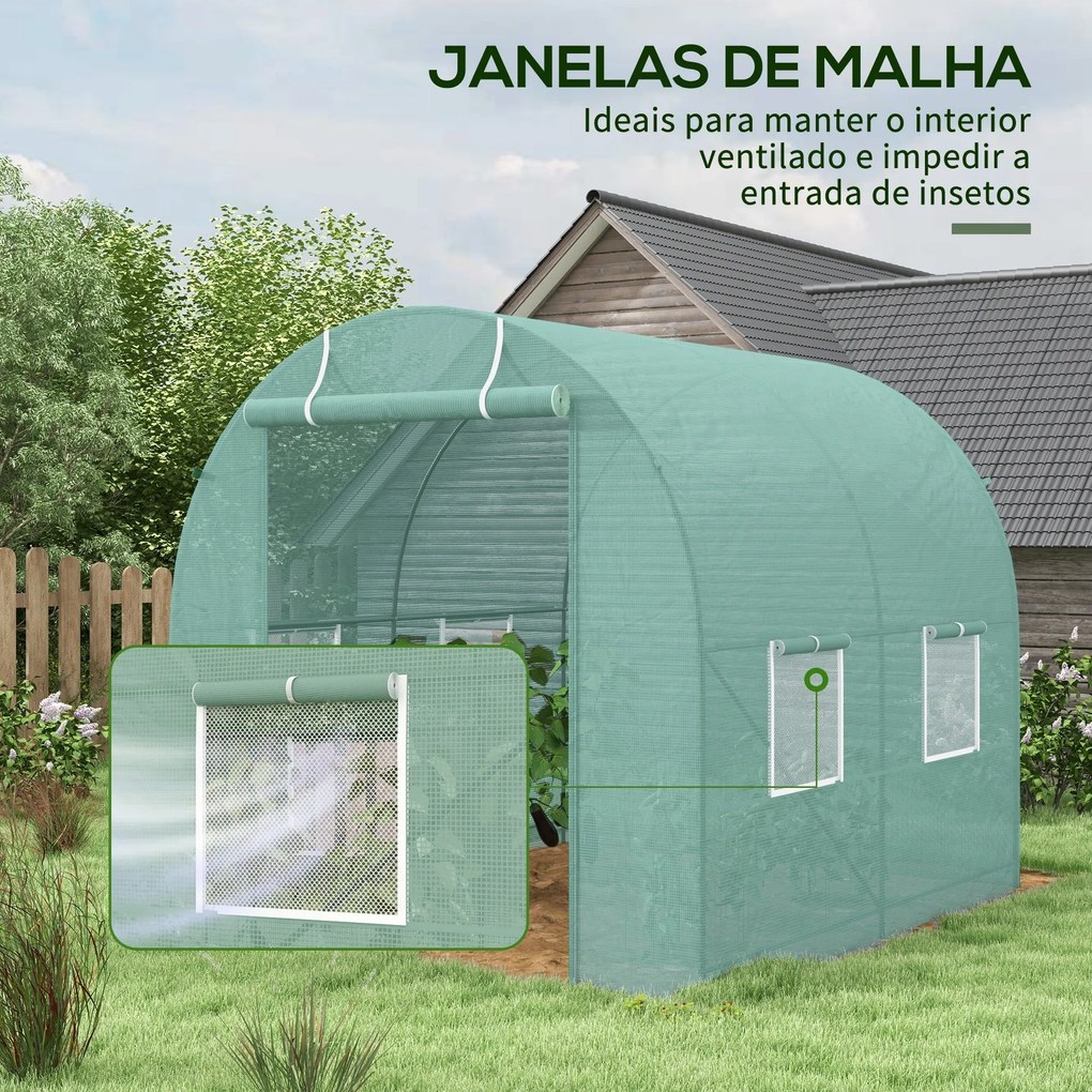Estufa Tipo Túnel 245x200x198cm Estufa de Jardim com Janelas e Portas