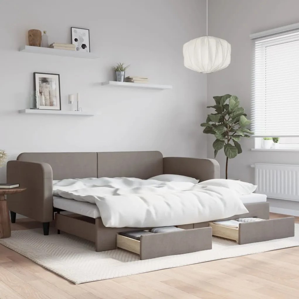 vidaXL Sofá-cama c/ gavetão/gavetas 100x200cm tecido cinza-acastanhado