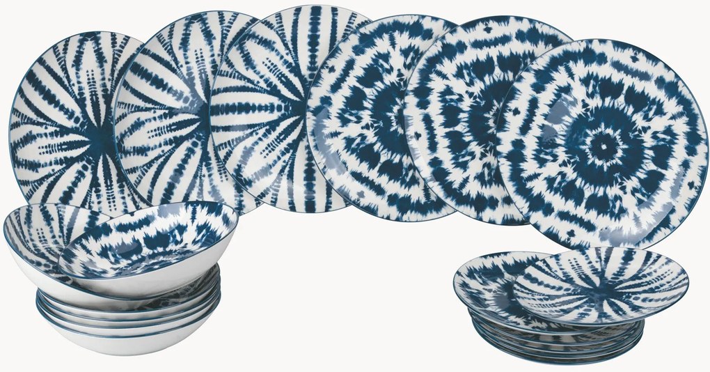 Conjunto de loiça em porcelana Blue, 6 pessoas, conjunto de 18