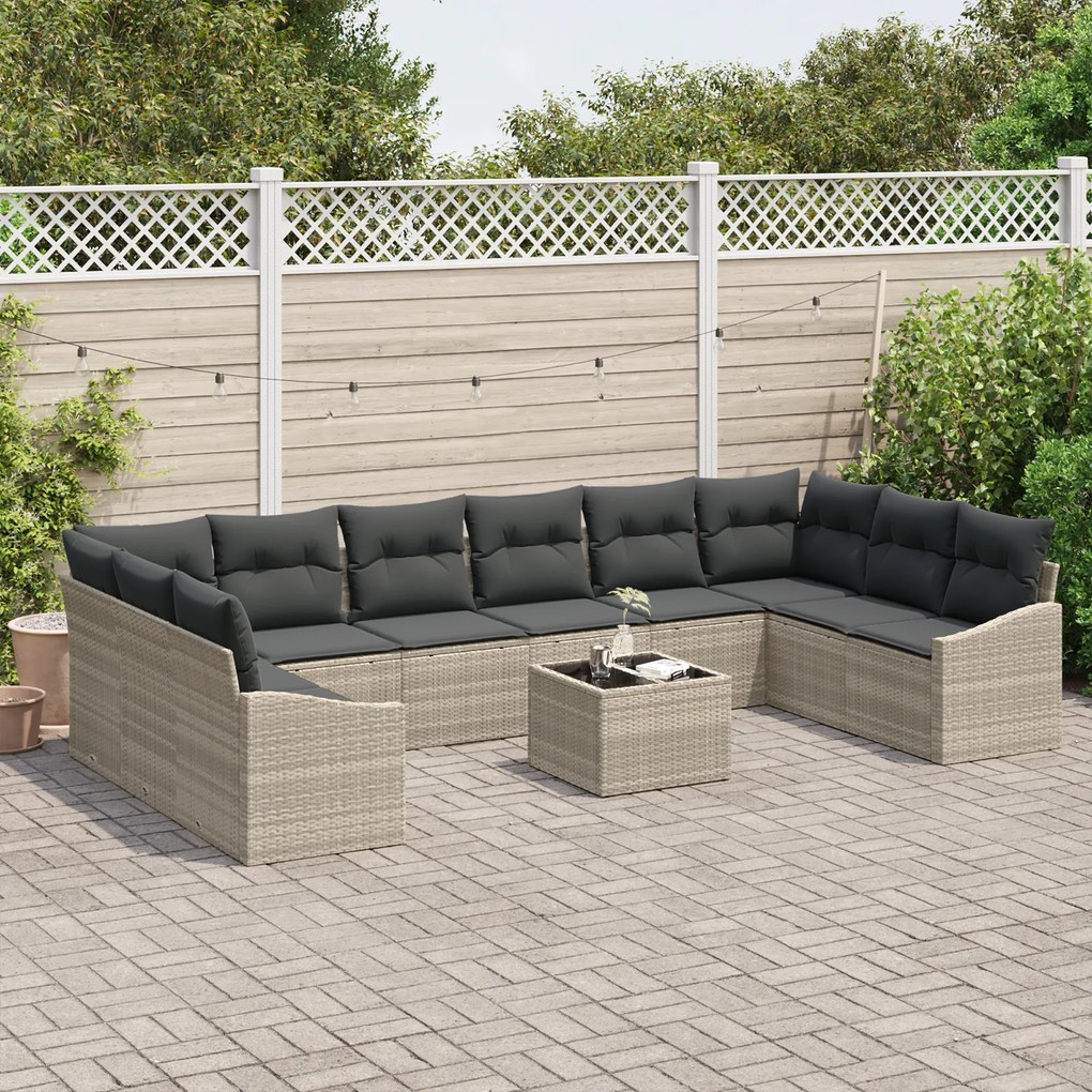 Conjunto de Jantar de Jardim com 11 Peças e Almofadas Cinza em Rattan