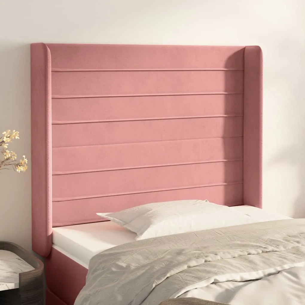 Cabeceira cama c/ abas veludo 103x16x118/128 cm rosa