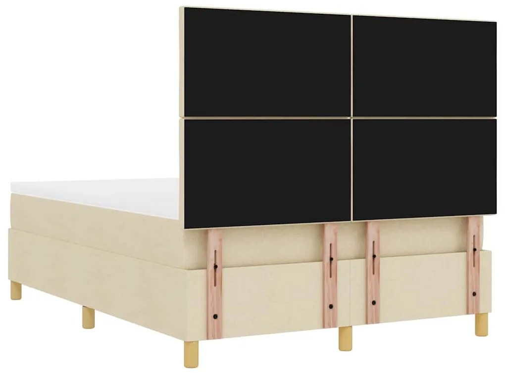 Cama Box Spring com Colchão &amp; Banco Creme 140x200 cm Tecido