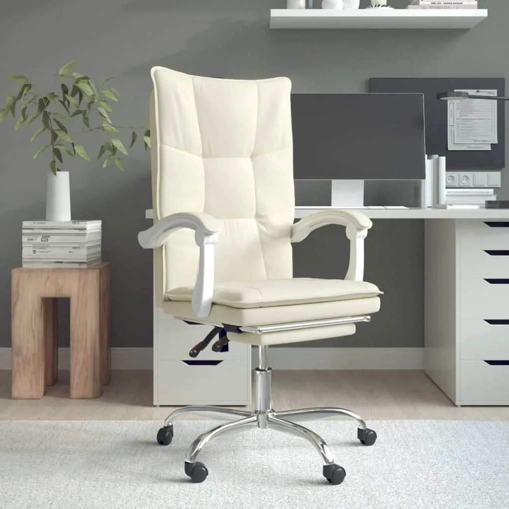 vidaXL Cadeira de escritório reclinável couro artificial cor creme