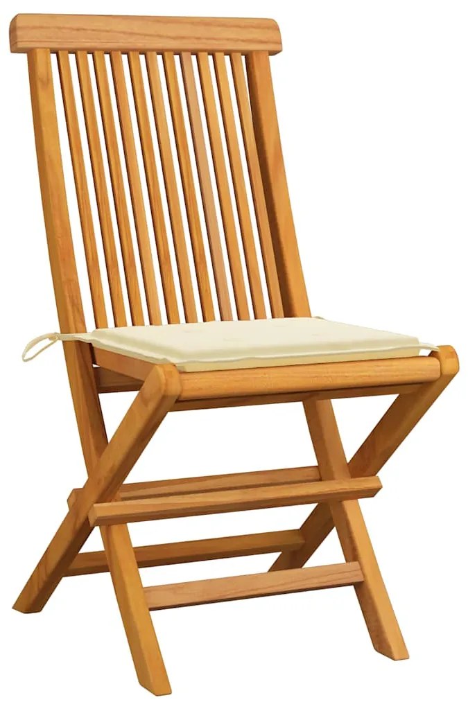 Cadeiras de jardim c/ almofadões creme 4 pcs teca maciça