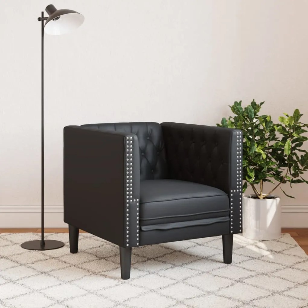 Sofá chesterfield couro artificial preto