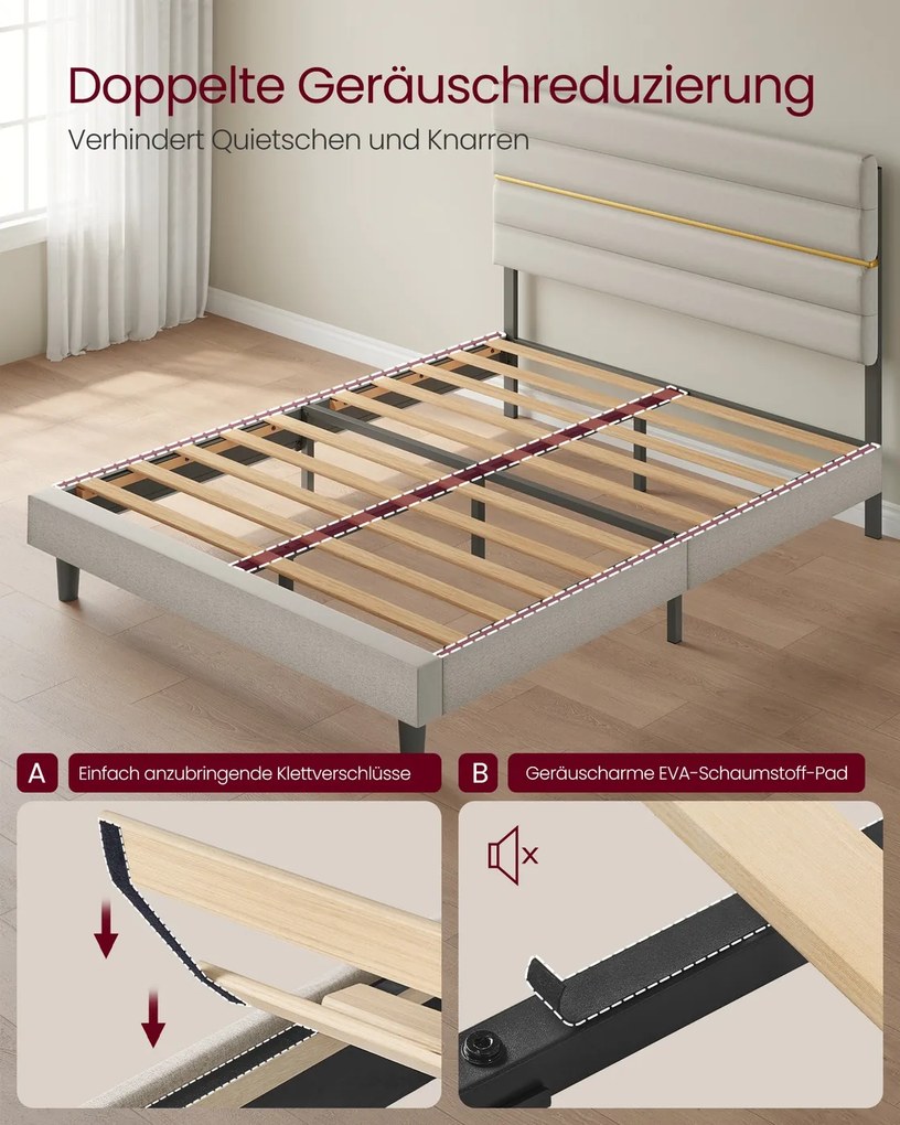 Estrutura moderna para cama de casal 160 x 200 cm (COLCHÃO NÃO INCLUIDO) com cabeceira estofada bege cappuccino