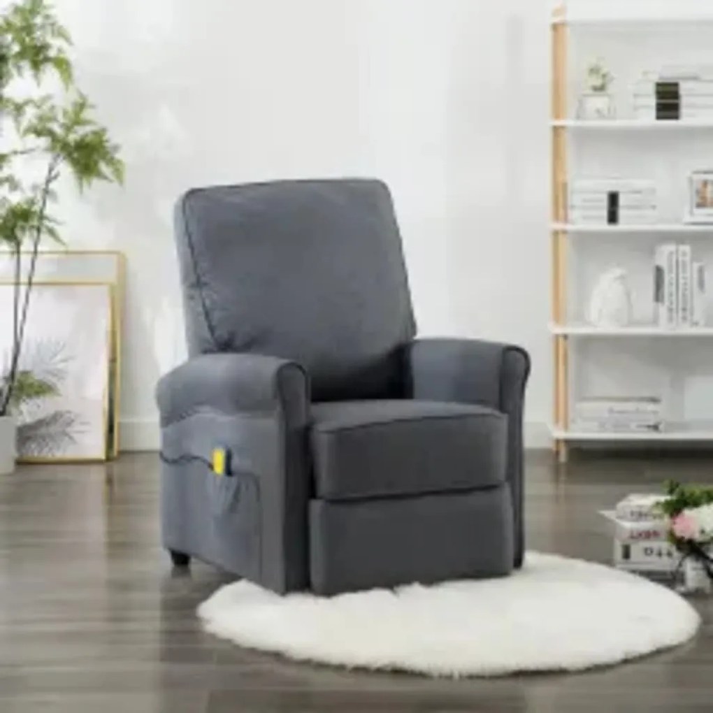 vidaXL Poltrona de massagens tecido cinzento-escuro