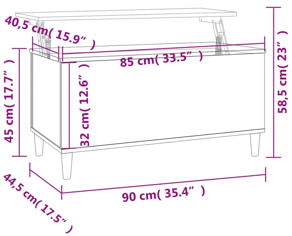 Mesa centro 90x44,5x45 cm derivados madeira carvalho castanho