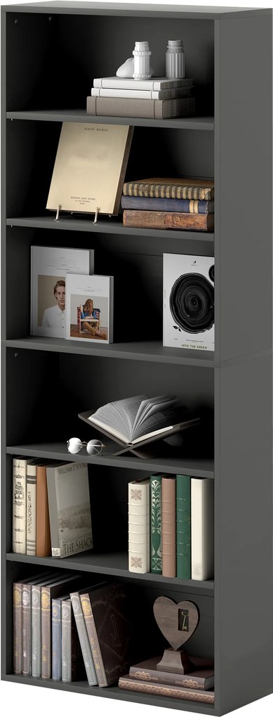 Estante de arrumação 60 x 24 x 158,5 cm com 6 níveis e prateleiras ajustáveis para sala de estar, quarto, escritório, preta