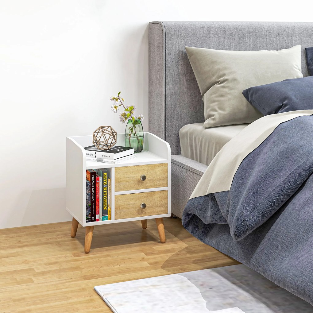 Mesa de cabeceira compacta Mesa multifuncional com 2 gavetas grandes e