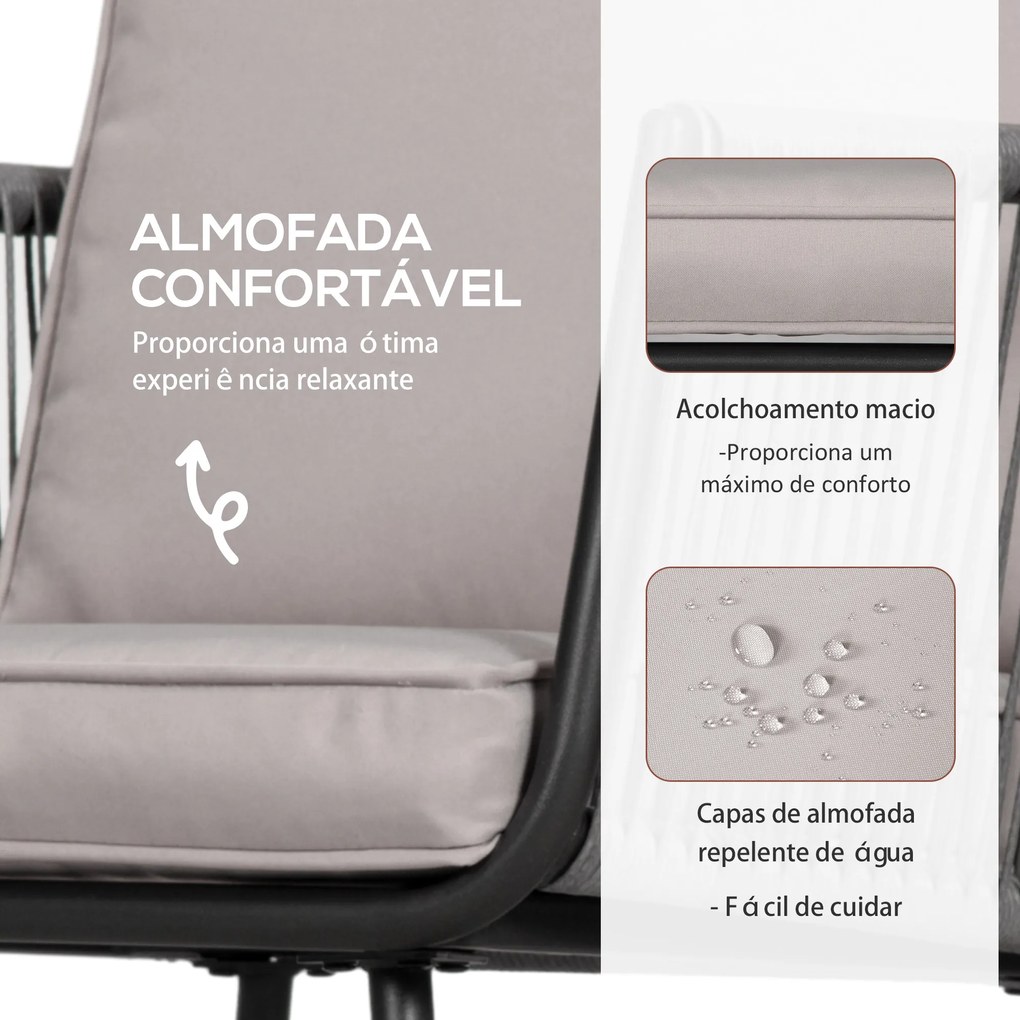 Conjunto de Móveis de Jardim de Vime 3 Peças Incluí 1 Mesa de Centro e 2 Poltronas com Almofadas Acolchoadas Cinzento