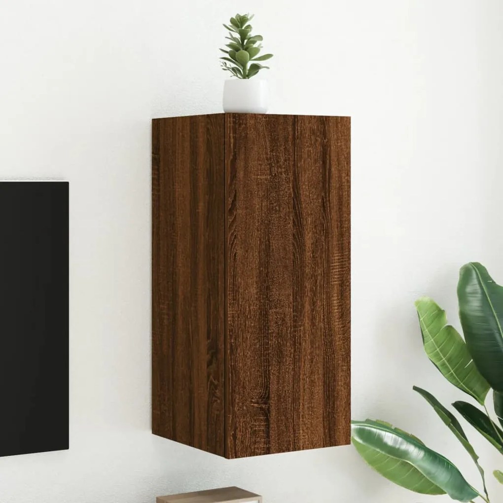 vidaXL Móvel parede p/ TV c/ luzes LED 30,5x35x70 cm carvalho castanho