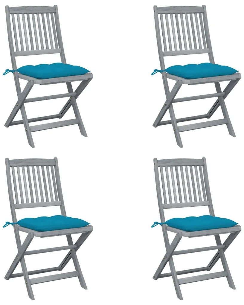 vidaXL Cadeiras exterior dobráveis c/ almofadões 4 pcs acácia maciça