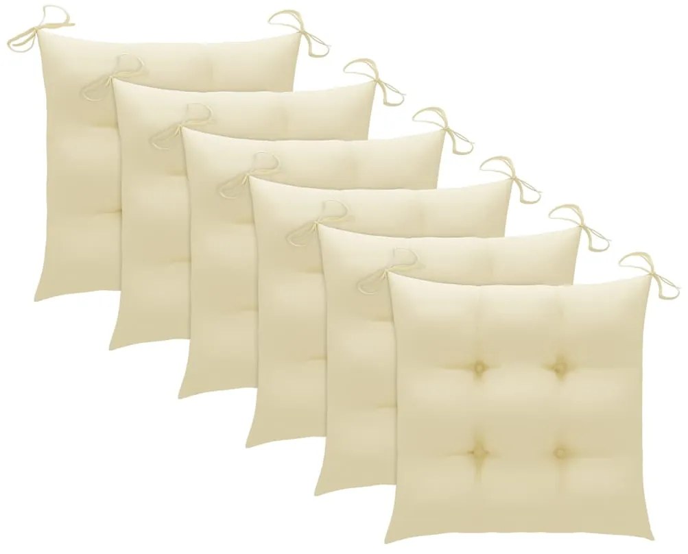 Cadeiras de jardim c/ almofadões branco nata 6 pcs teca maciça