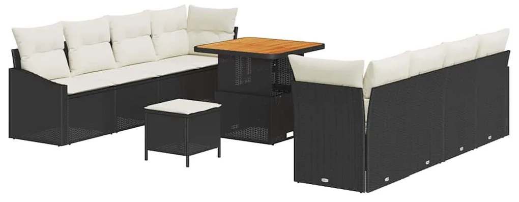 Conjunto de Sofá Jardim de 11 Peças com Almofadas Preto Rattan Poliést