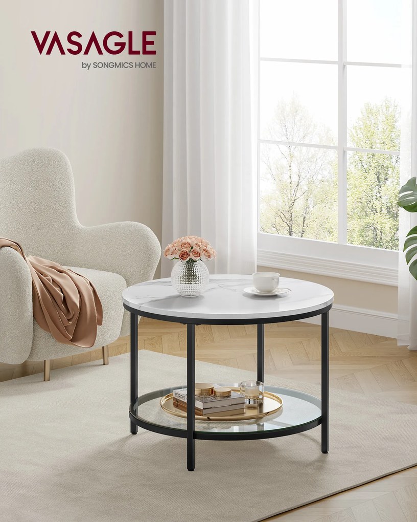 Mesa de sala com tampo em com efeito mármore e estrutura simples 65 x 46 cm (Ø x A) Branco mármore-Preto
