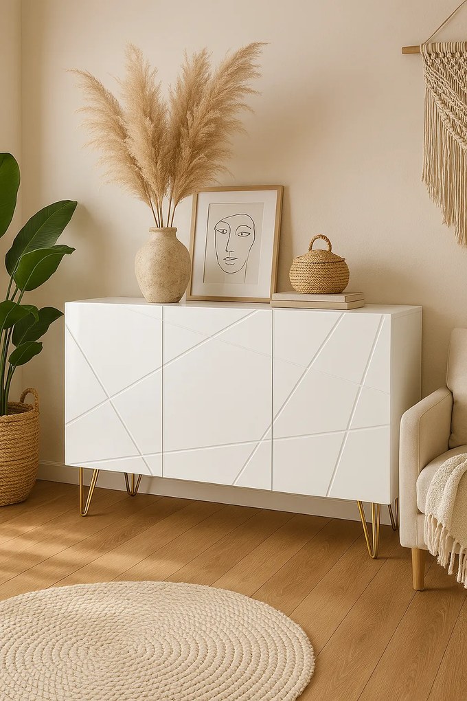 Aparador Luna para Sala - Aparador de Entrada com 3 Portas e Prateleir