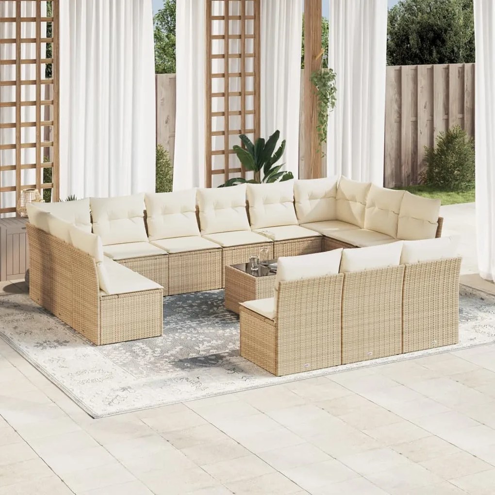 vidaXL 14 pcs conjunto de sofás p/ jardim com almofadões vime PE bege