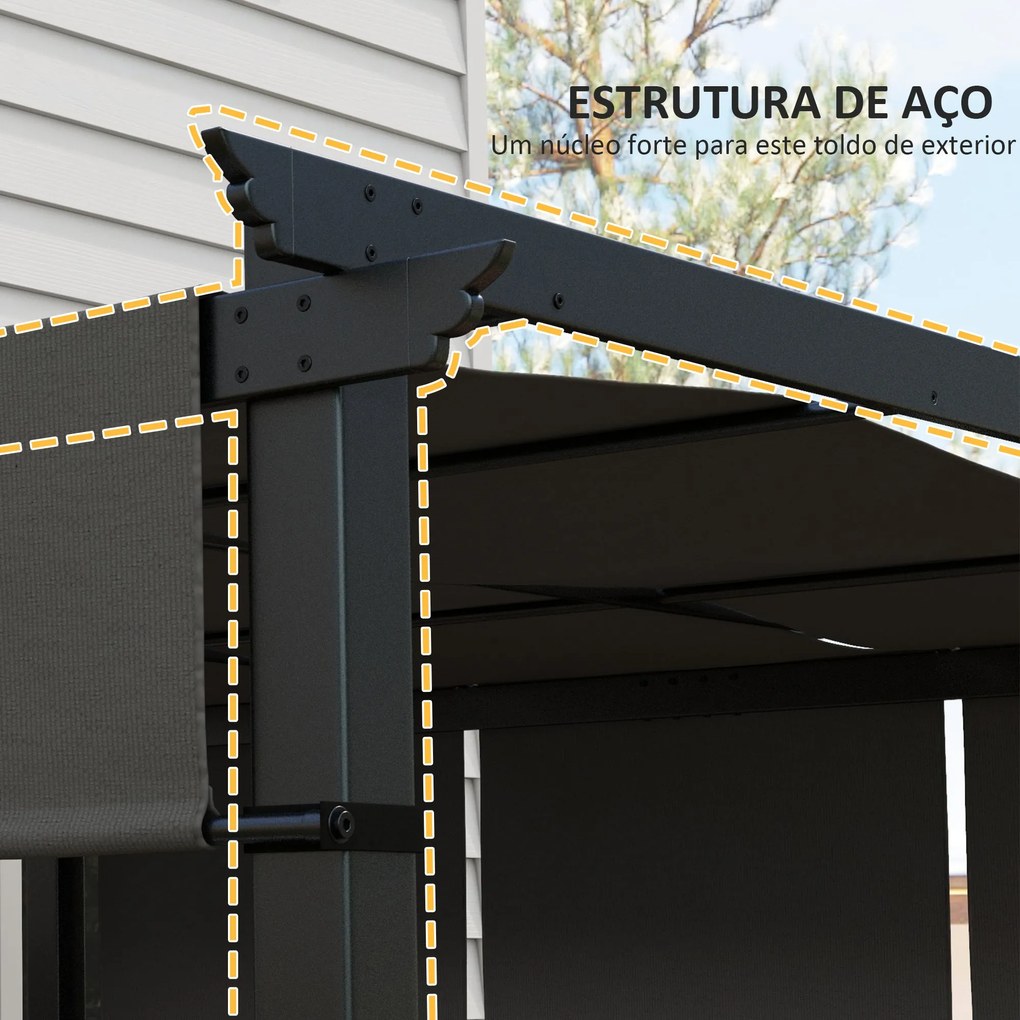 Pérgola de Jardim 3x3 m Pérgola para Exterior com Teto Retrátil Estrut
