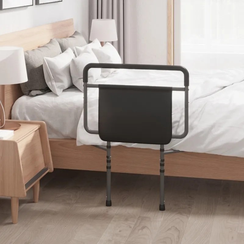Grade para Cama de Adultos Guarda de Segurança para Cama com Altura Ajustável com Bolso de Armazenamento 71x61x86-104 cm Cinza