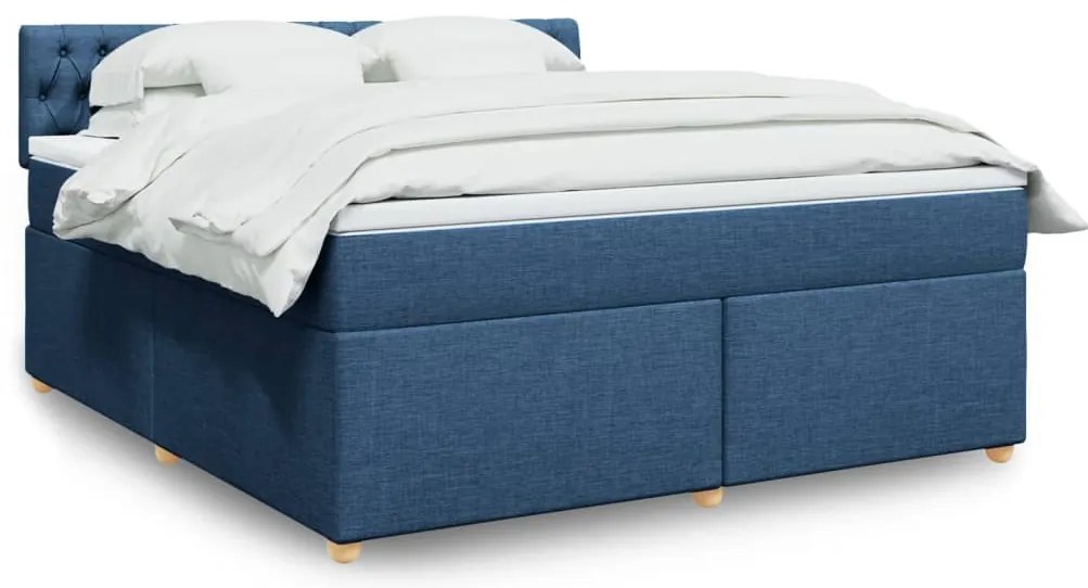 vidaXL Cama com molas/colchão 180x200 cm tecido azul