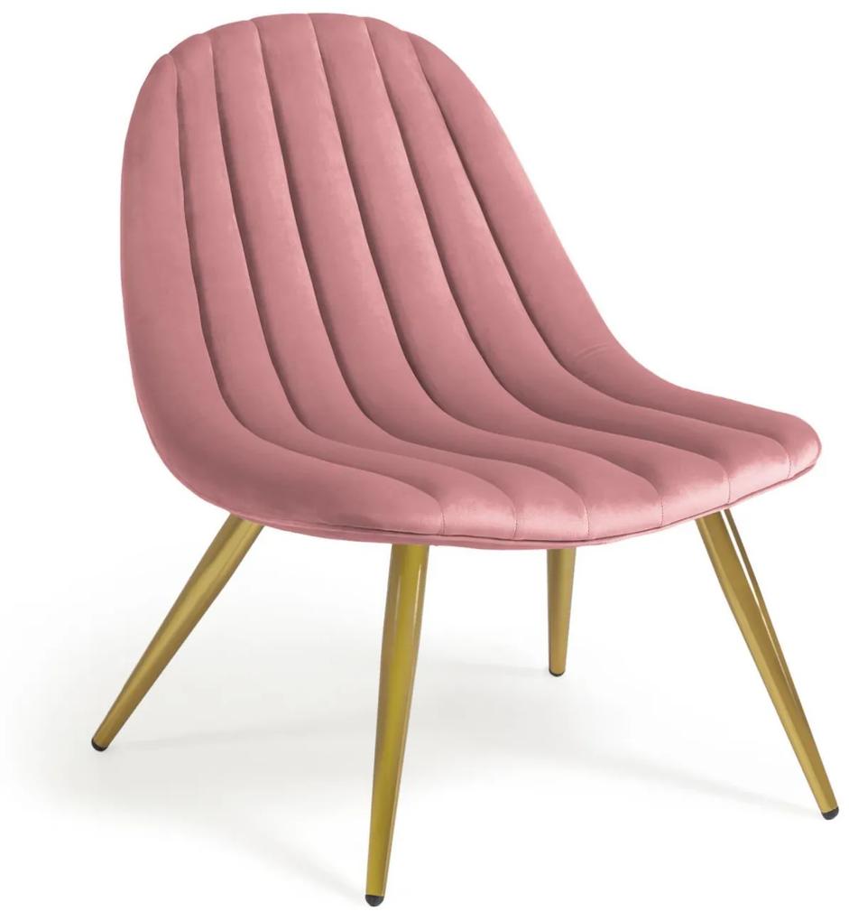 Kave Home - Cadeira Marlene veludo rosa pernas aço acabamento dourado
