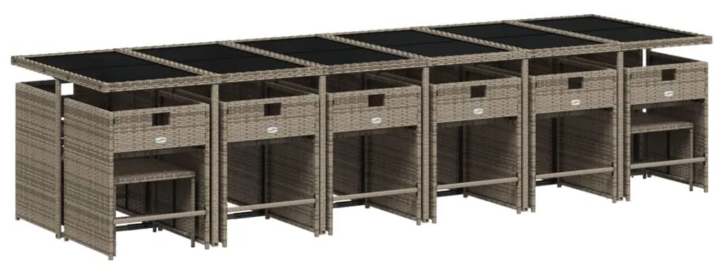 17 pcs conjunto de jantar p/ jardim c/ almofadões vime PE cinza