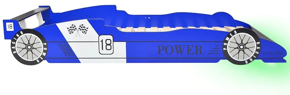 Cama carro de corrida LED para crianças 90x200 cm azul