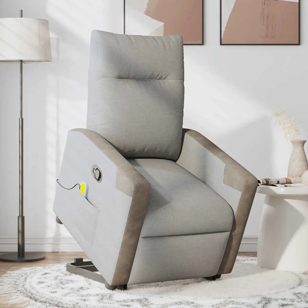 Poltrona elevatória de massagens tecido cinzento-nublado