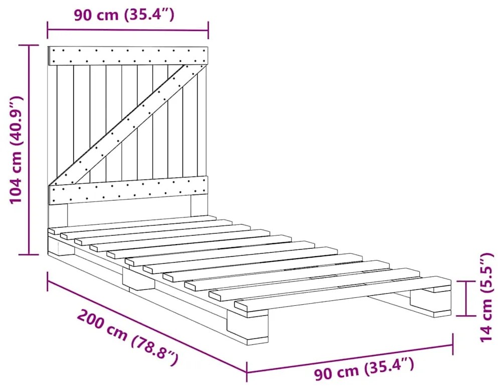 Estrutura de cama com cabeceira 90x200 cm pinho maciço