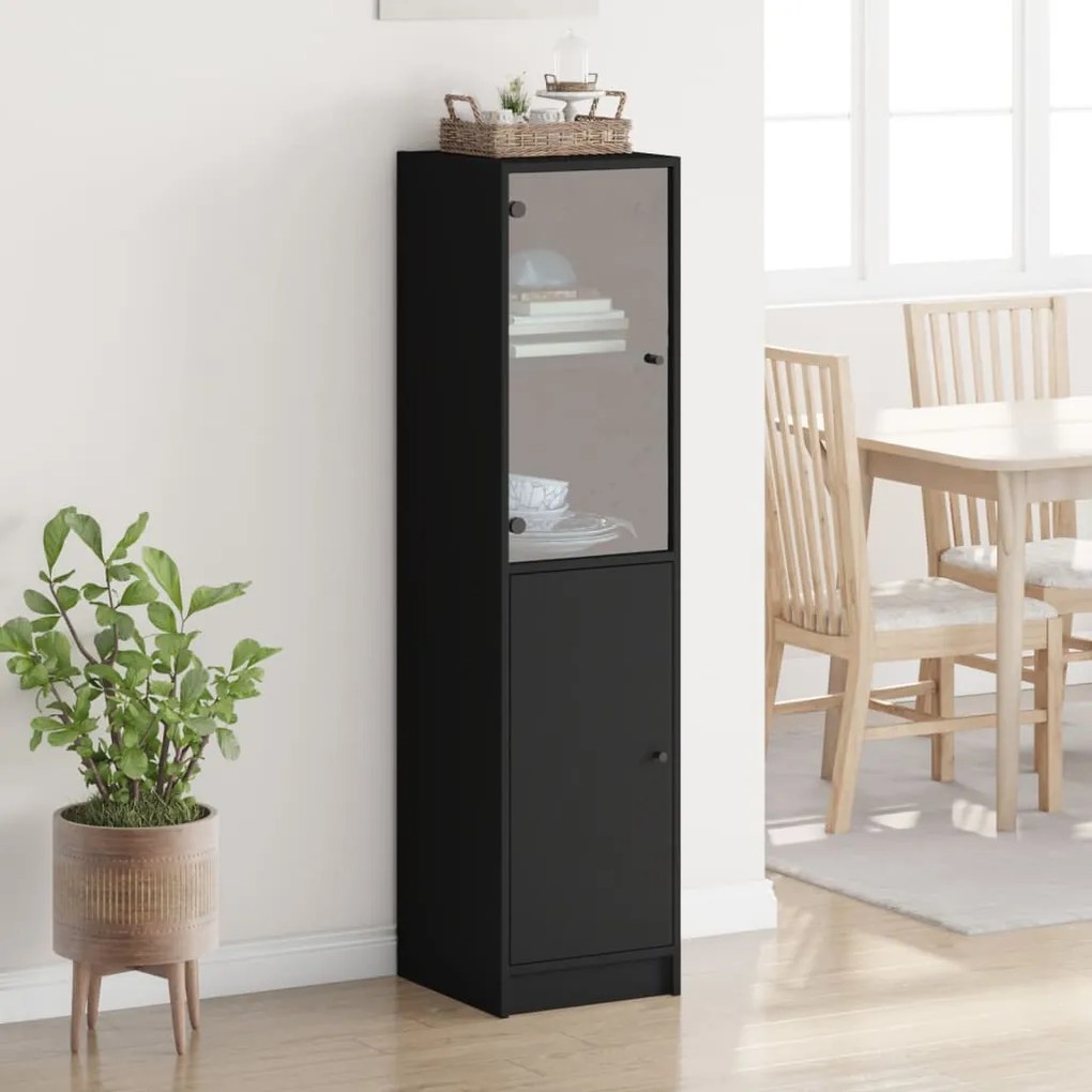 Aparador alto c/ porta de vidro 35x37x142 cm preto