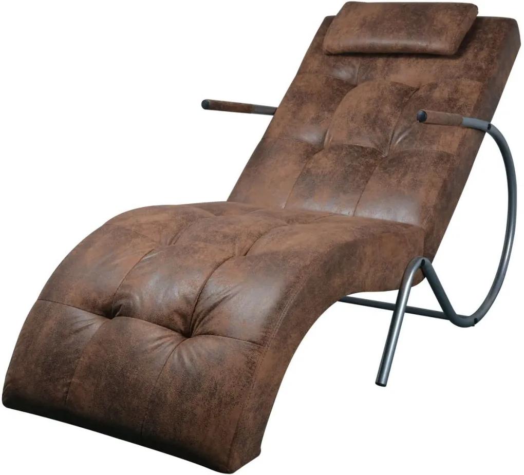 Chaise Lounge com almofada tecido castanho com aspeto camurça