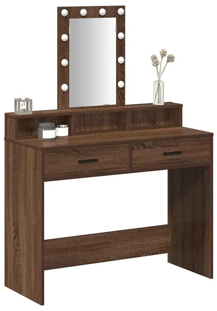 mesa de maquilhagem vidaXL com luzes LED Carvalho Castanho 100x41x140