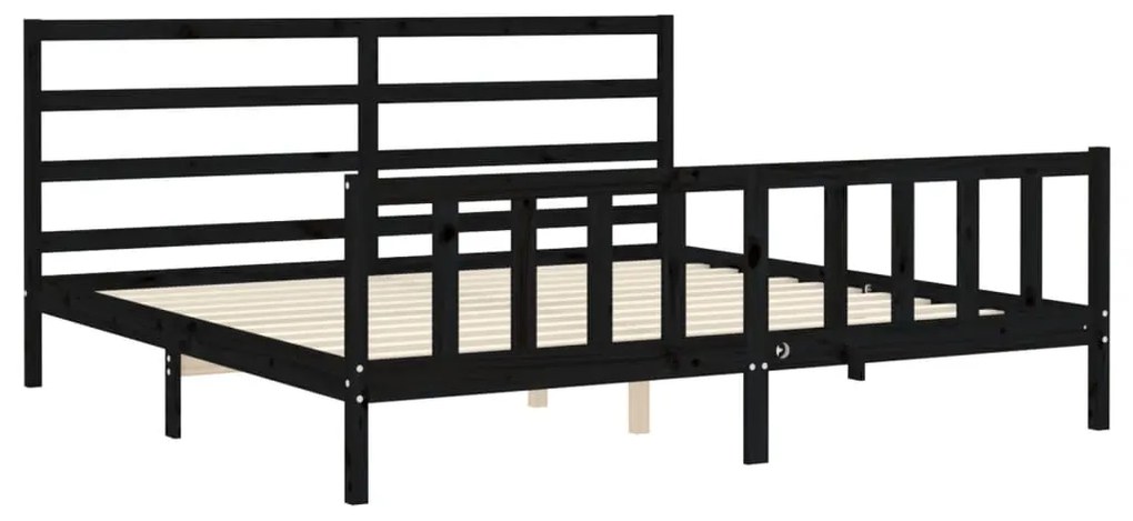 Estrutura de cama com cabeceira 200x200 cm madeira maciça preto